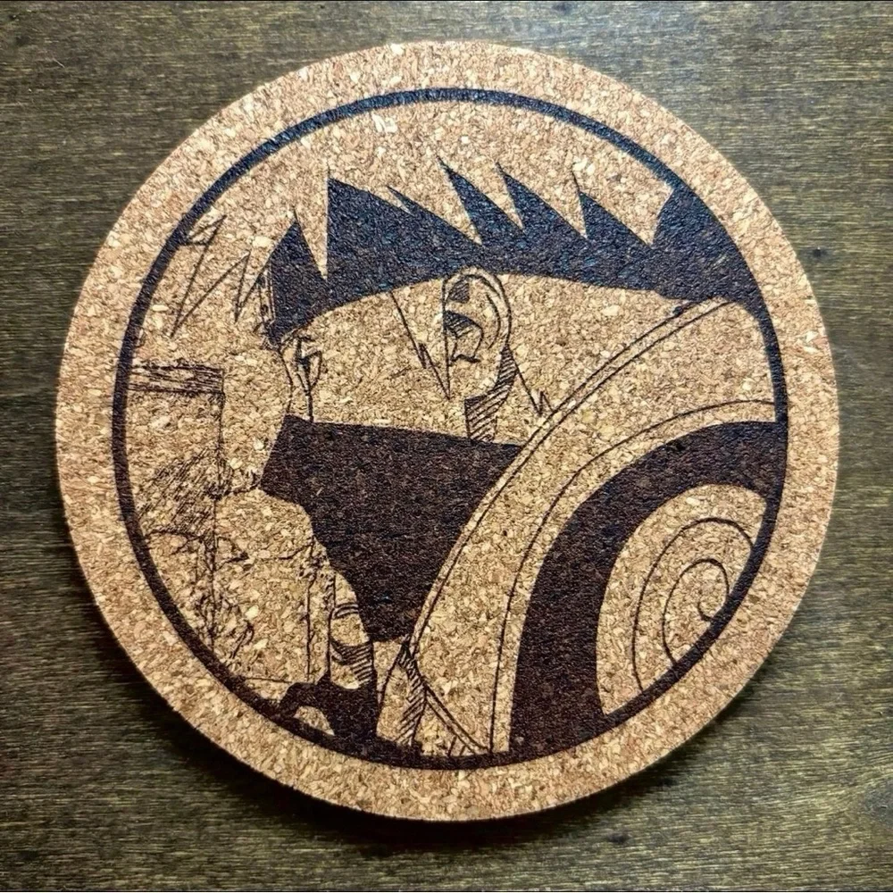 Naruto Kakashi Laser Engraved Cork Coasters Lot of 4